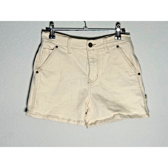 UNION BAY Cream/Off-White Denim Carpenter Tab Back Utility Jean Shorts Size 1 - Picture 1 of 9